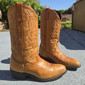 Laredo 68372 Leather Sz 9 D Western Cowboy Boots Stitching Cognac Men's Pull On